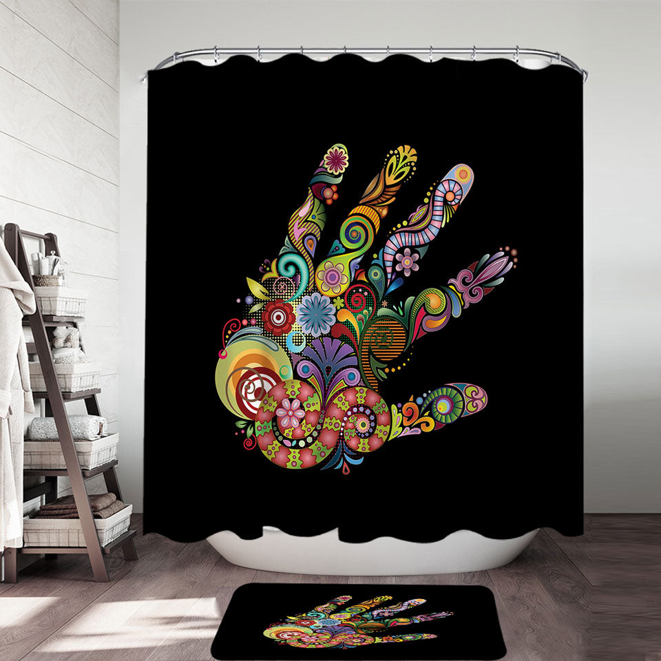Artistic Multi Colored Hand Shower Curtain