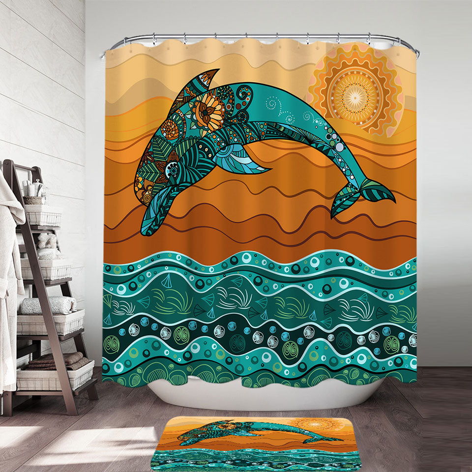 Artistic Ocean and Dolphin Shower Curtain
