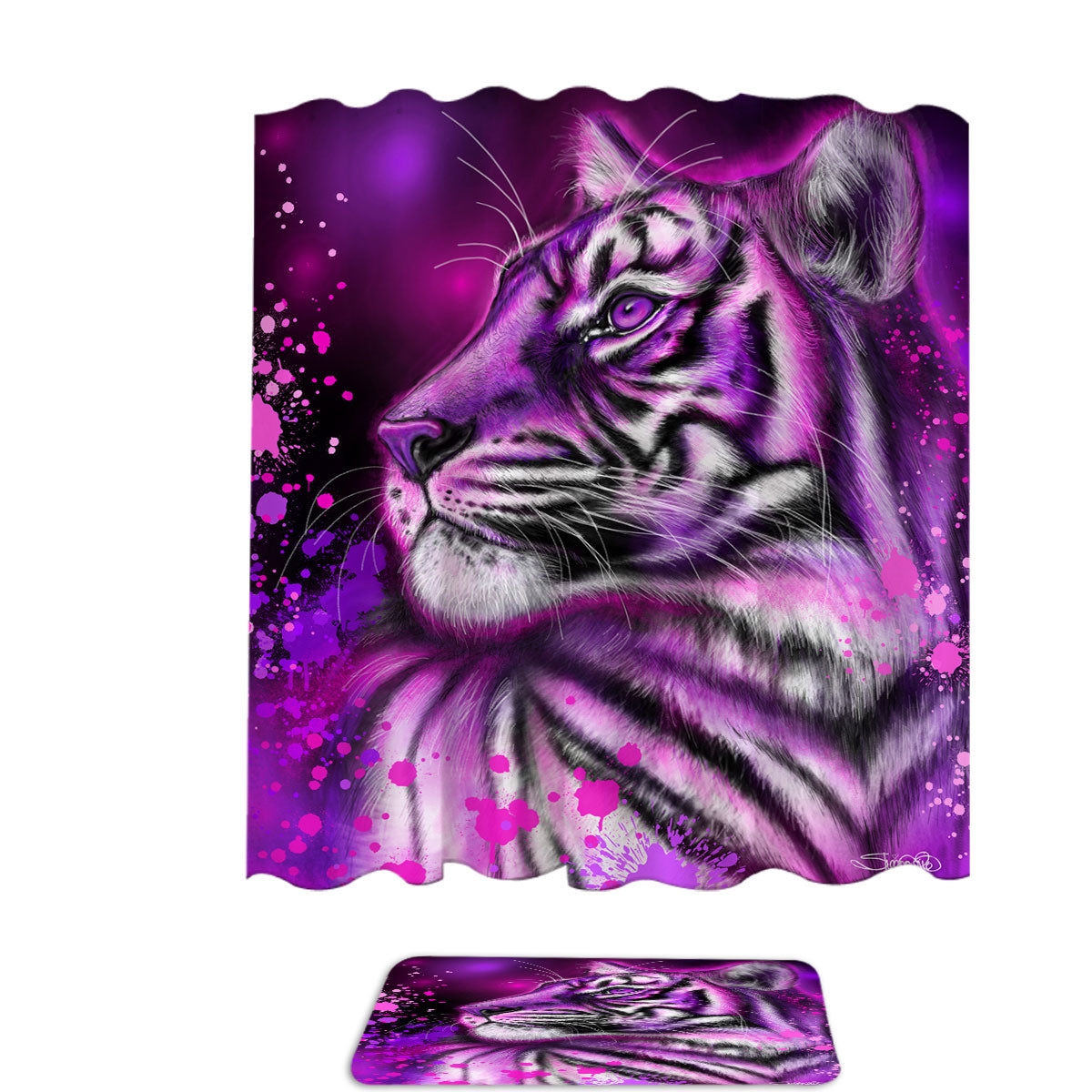 Artwork Neon Purple Pink Tiger Shower Curtain
