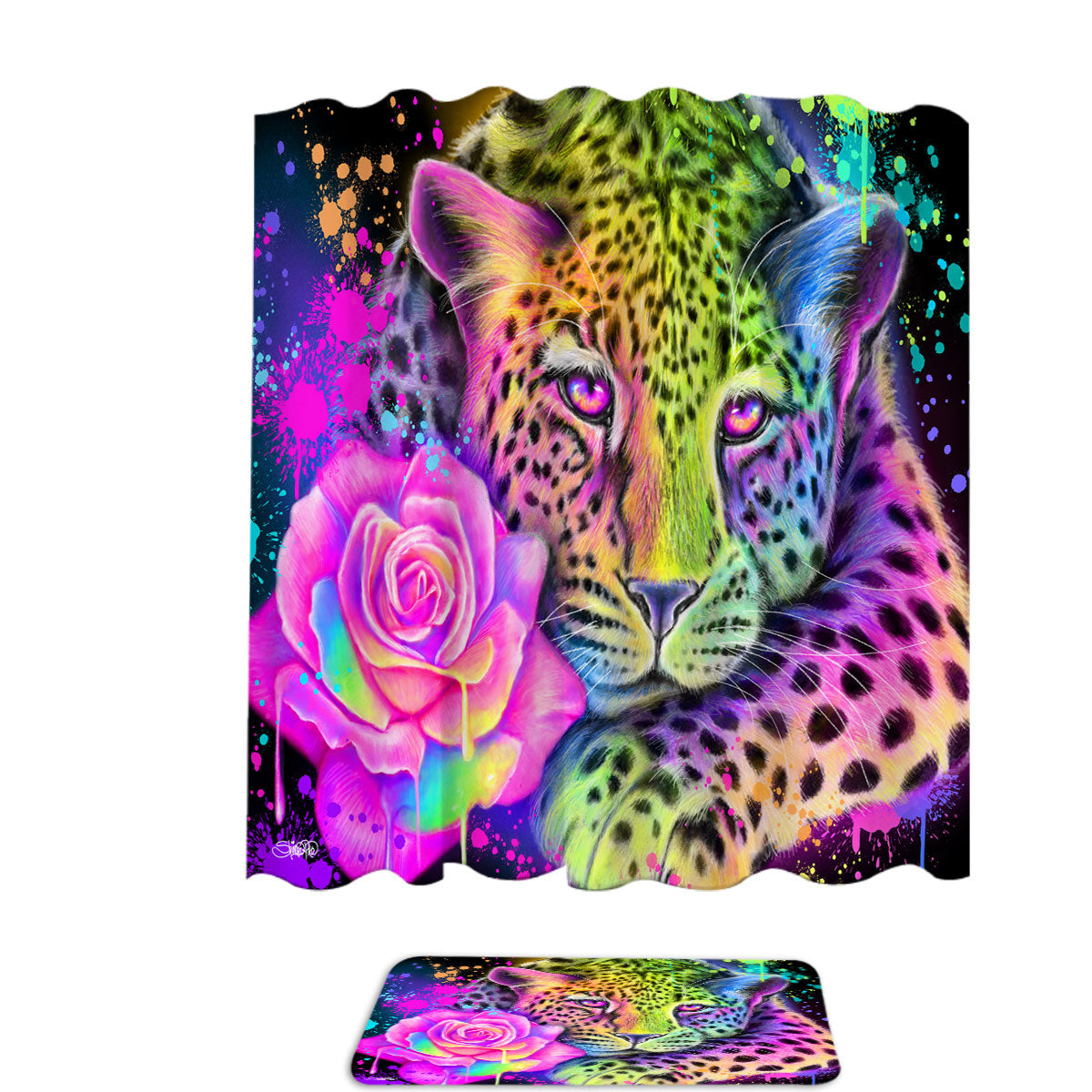 Artwork Neon Rainbow Leopard Shower Curtain