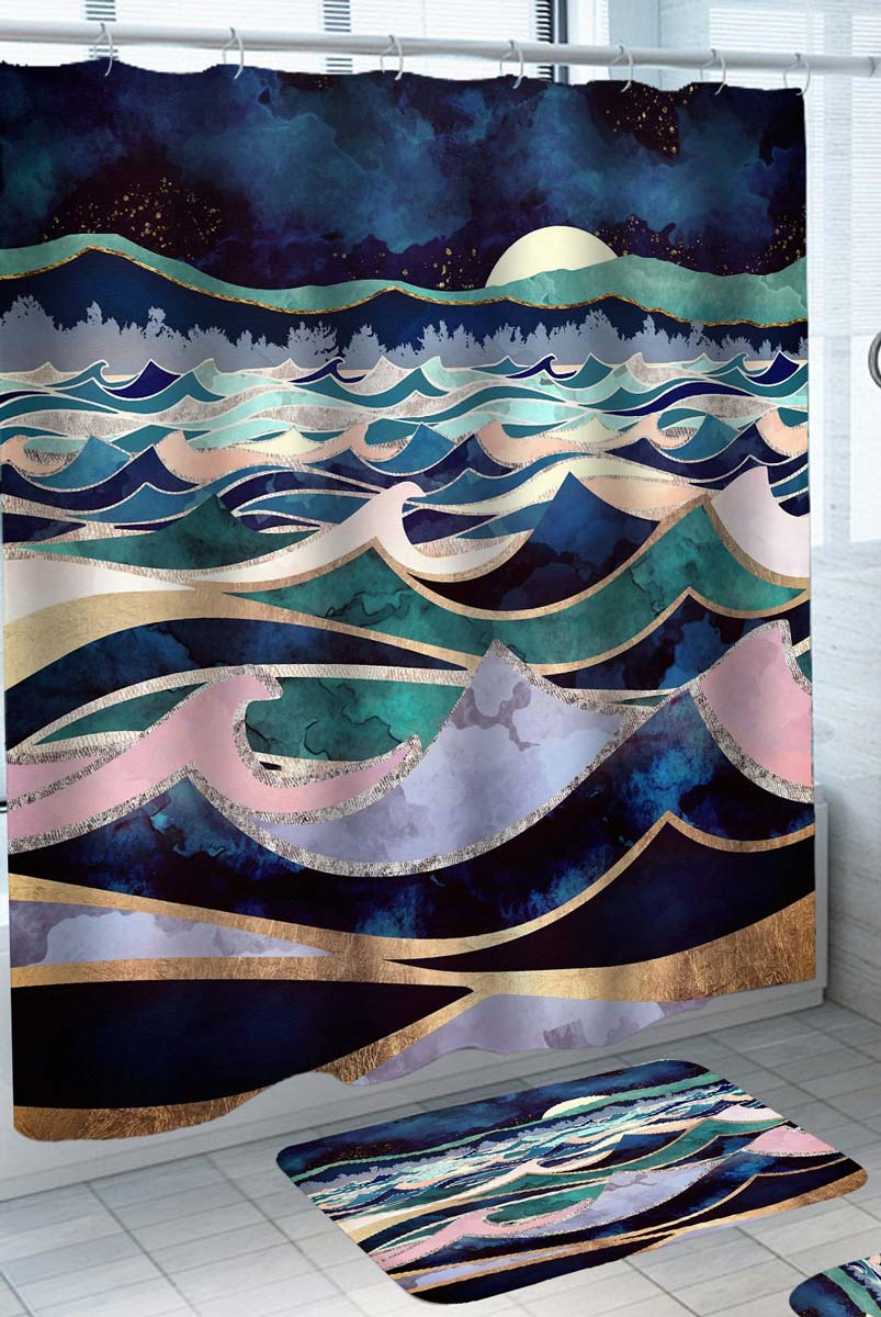 Artwork Moonlight Wavy Ocean Shower Curtain
