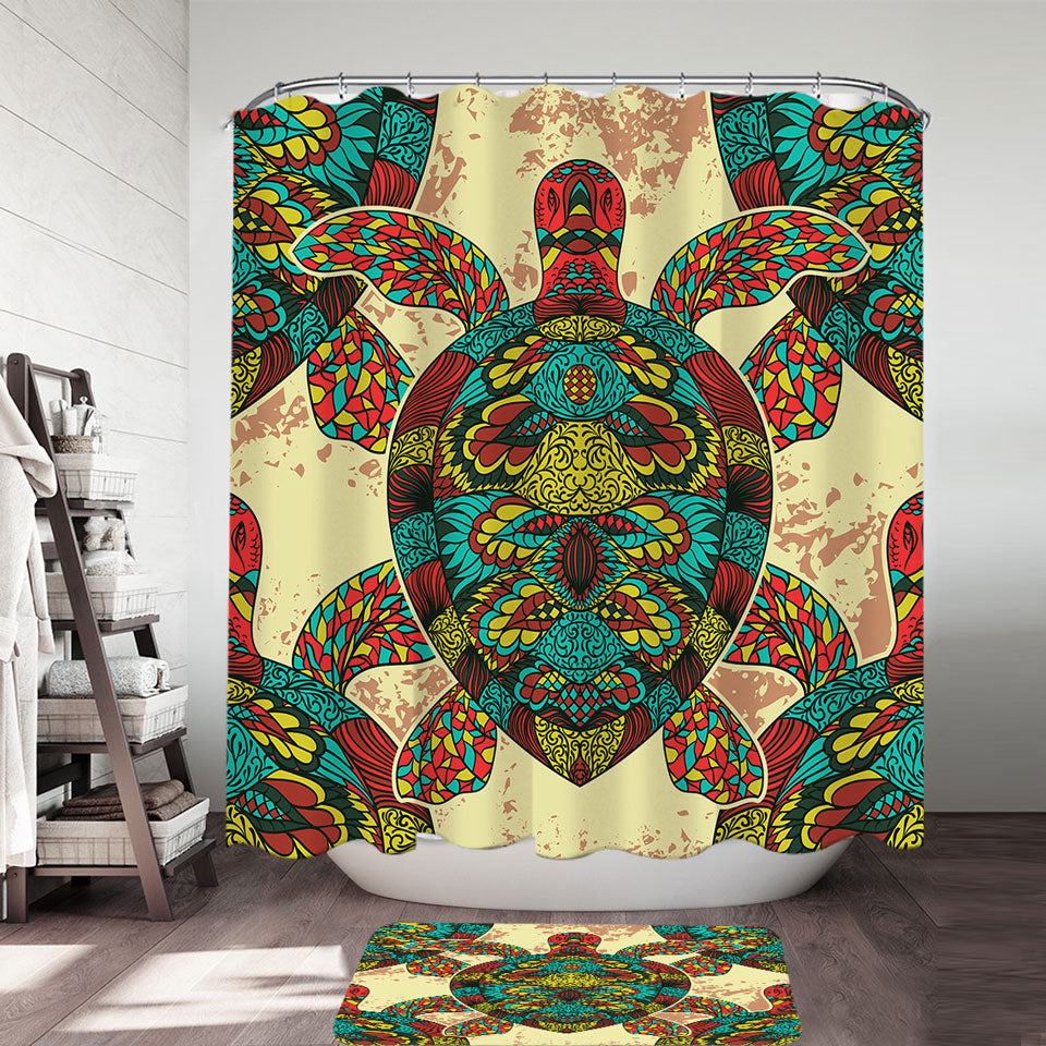 Asian Design Multi Colored Turtle Shower Curtain