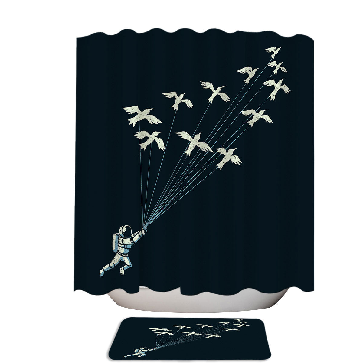 Astronaut Flying with Birds Shower Curtain