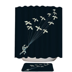 Astronaut Flying with Birds Shower Curtain