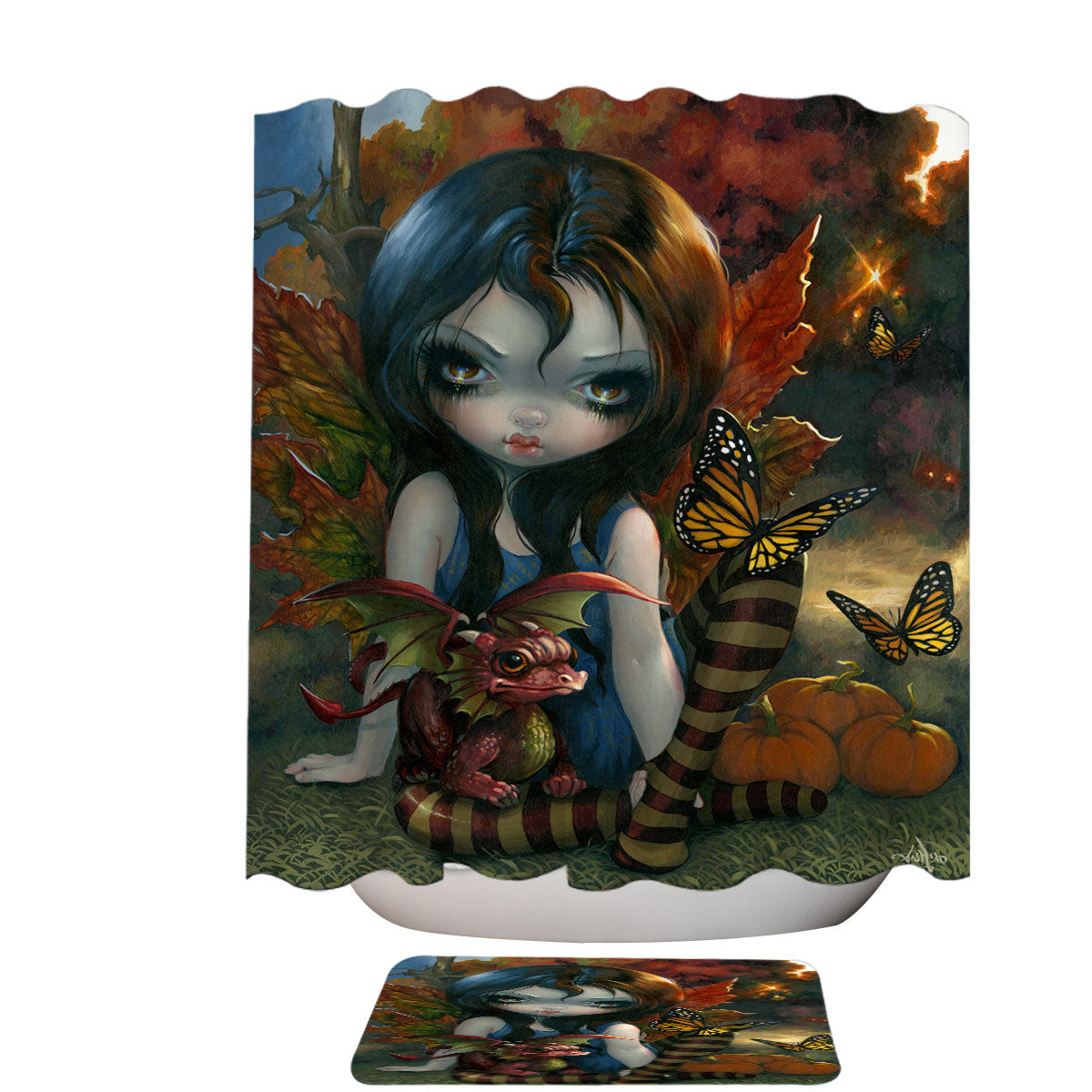 Autumn Fairy and Her Dragonling Shower Curtain