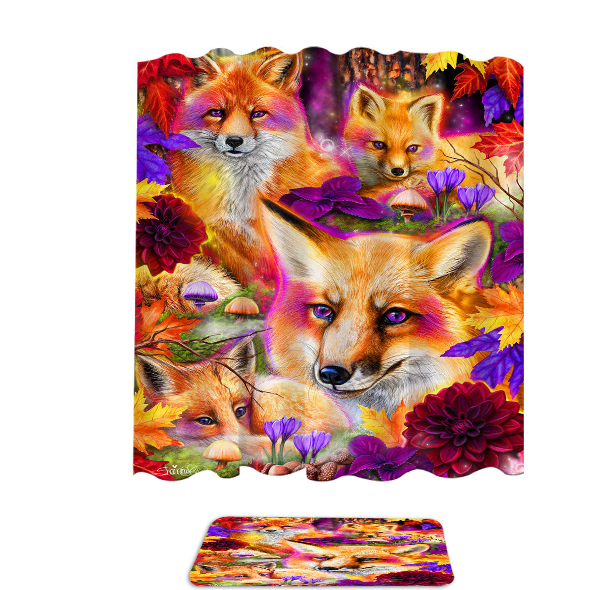 Autumn Forest Animal Art Daydream Red Fox Shower Curtain