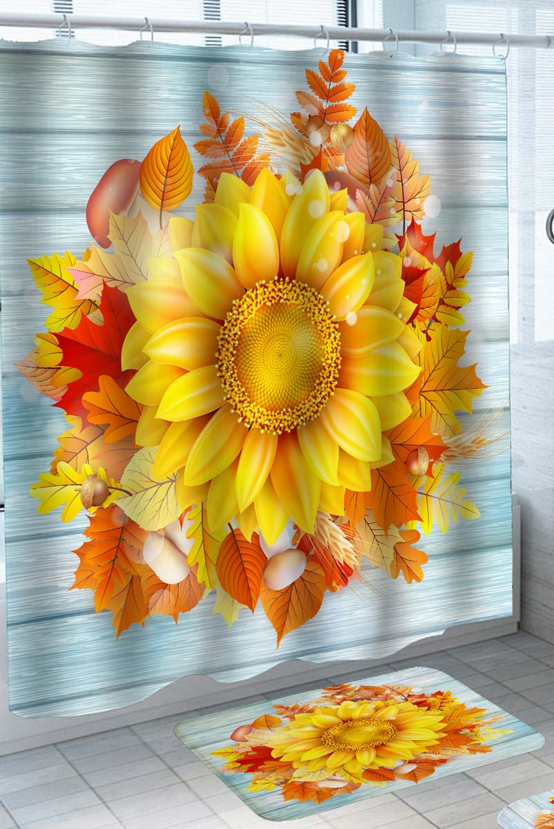 Autumn Leaves and Sunflower Shower Curtain