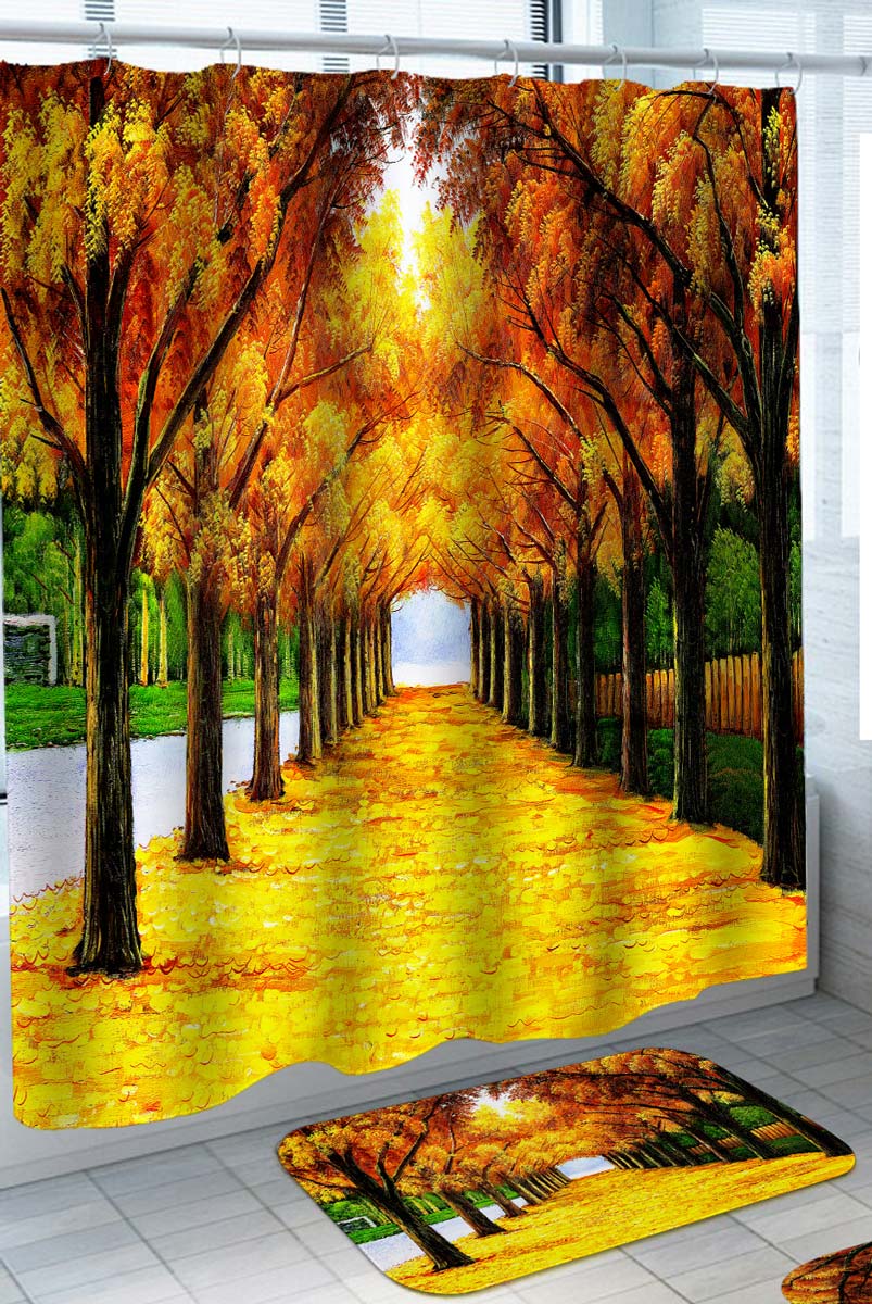 Autumn Fall Tree Avenue Painting Shower Curtain