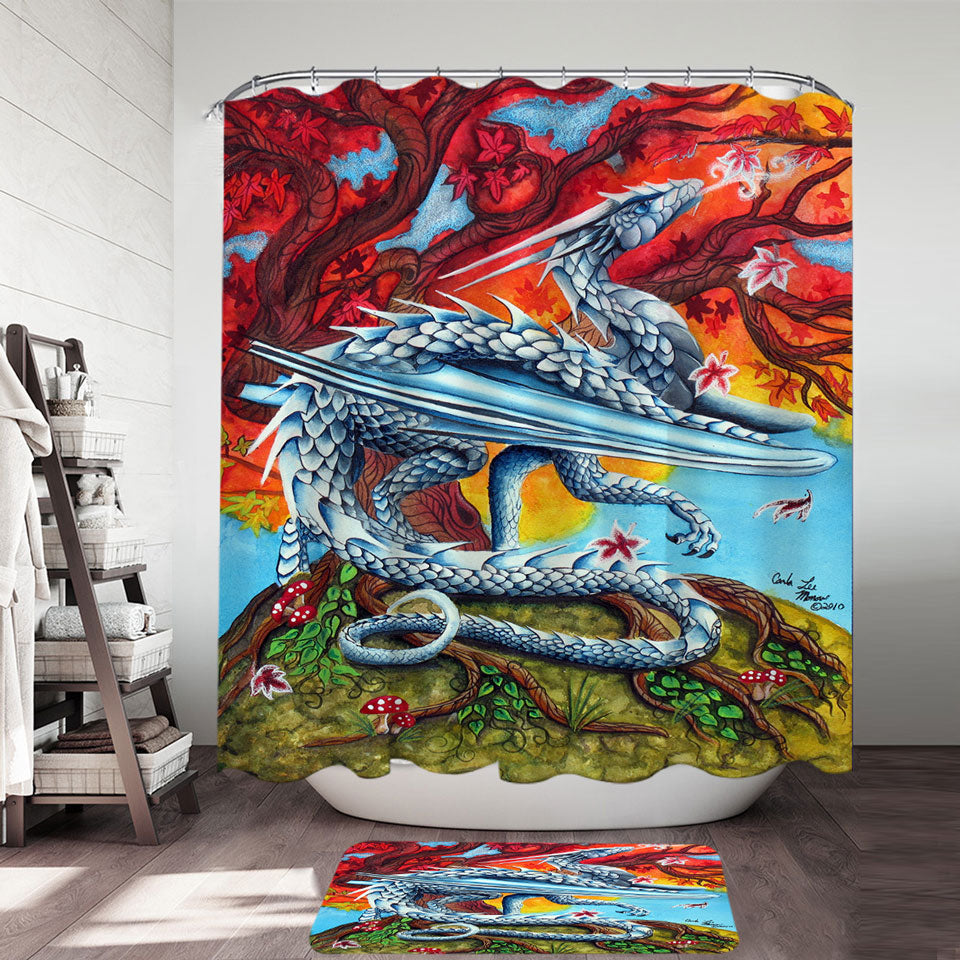 Autumn Tree vs the Winter Ice Dragon Shower Curtain