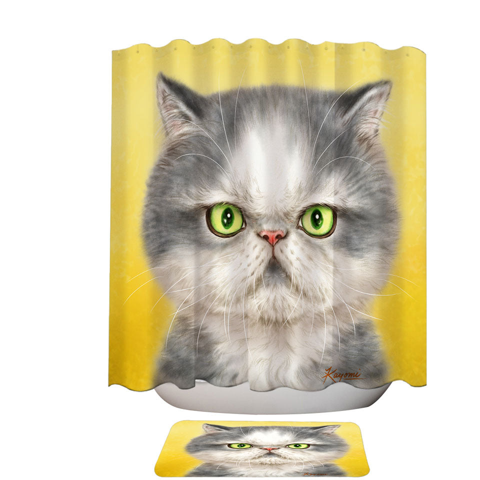 Angry Grey Kitten Cats Art Drawings Shower Curtain