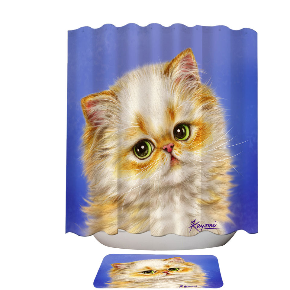 Adorable Ginger Kitten over Purple Shower Curtain