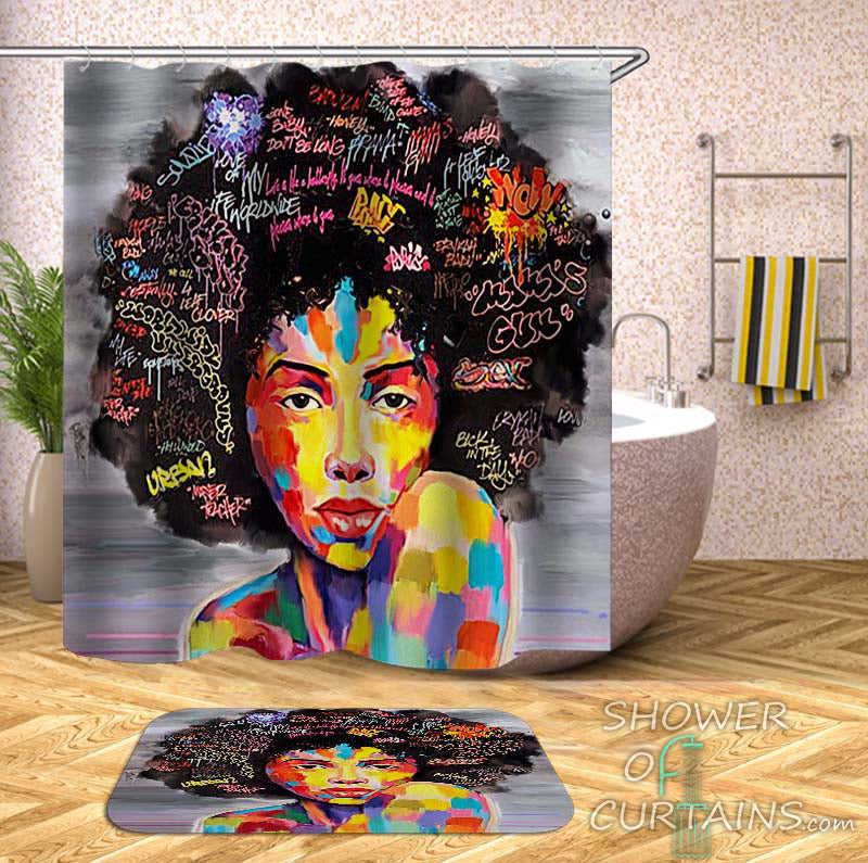 Afro Hair Gorgeous Black Woman Shower Curtain