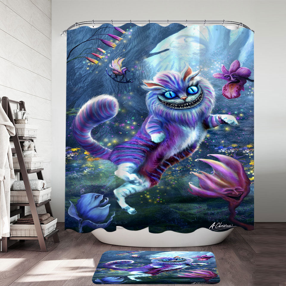 Artistic Blue Eyed Wonderland Cat Shower Curtain