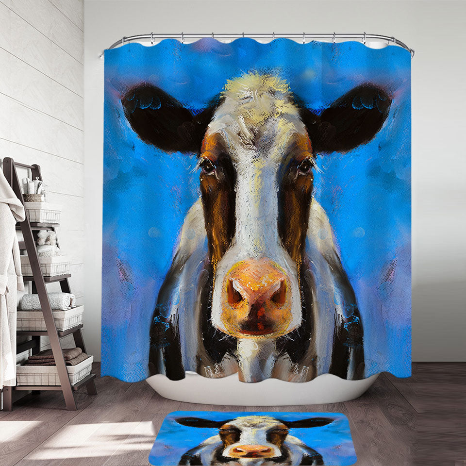 Art Painting Black and White Cow Shower Curtain