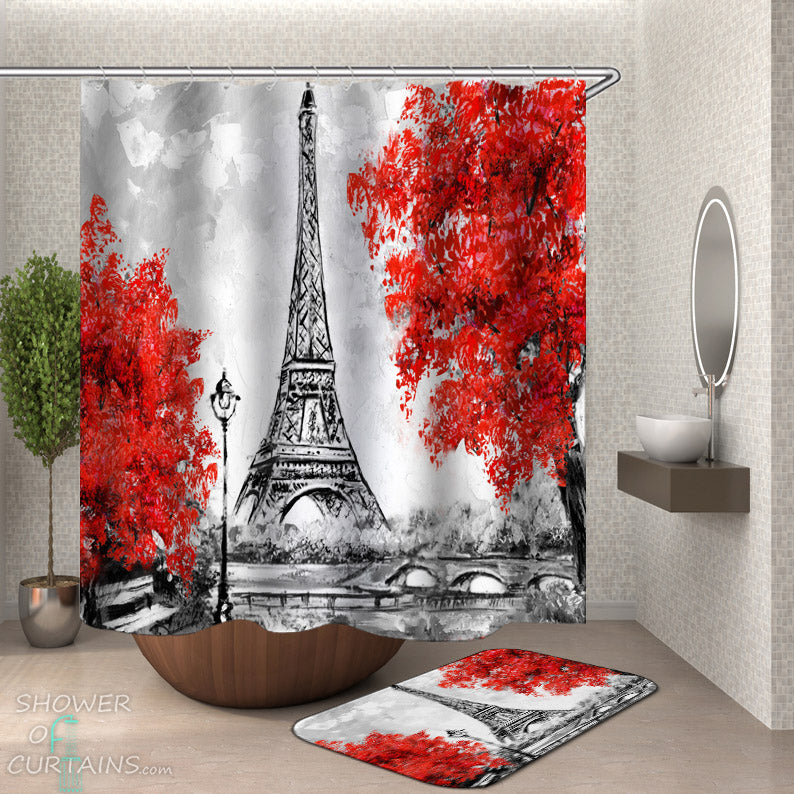 Art Fall Eiffel Tower Shower Curtain