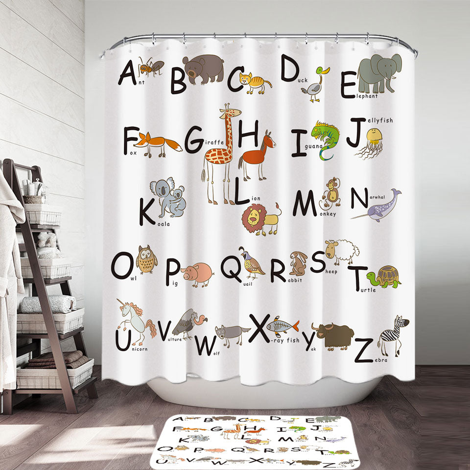 ABC Alphabet Kids Characters Shower Curtain