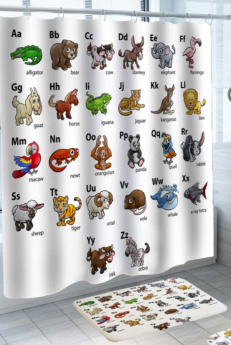 Animals Alphabet Cartoons for Kids Shower Curtain