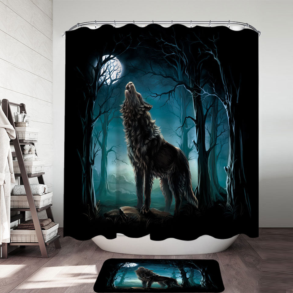 A Wolf Howls at a Moon Shower Curtain