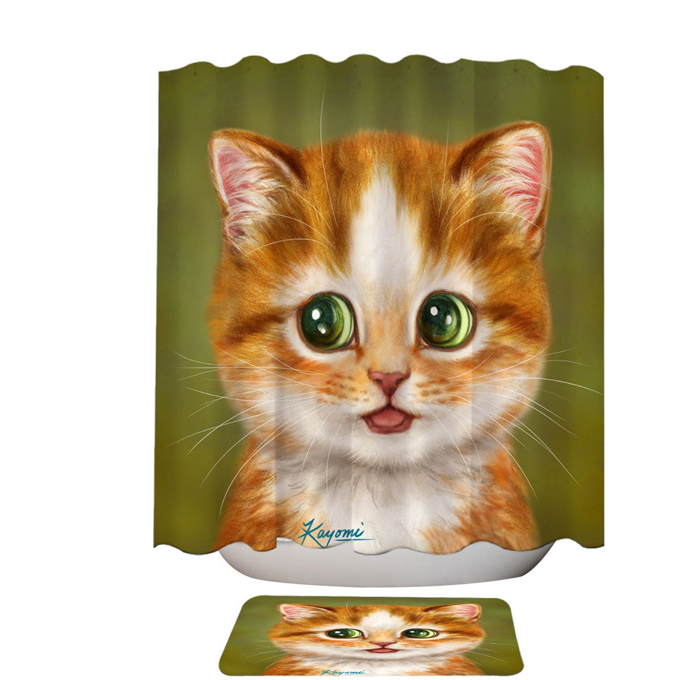 Adorable Painted Ginger kitty Cat Shower Curtain