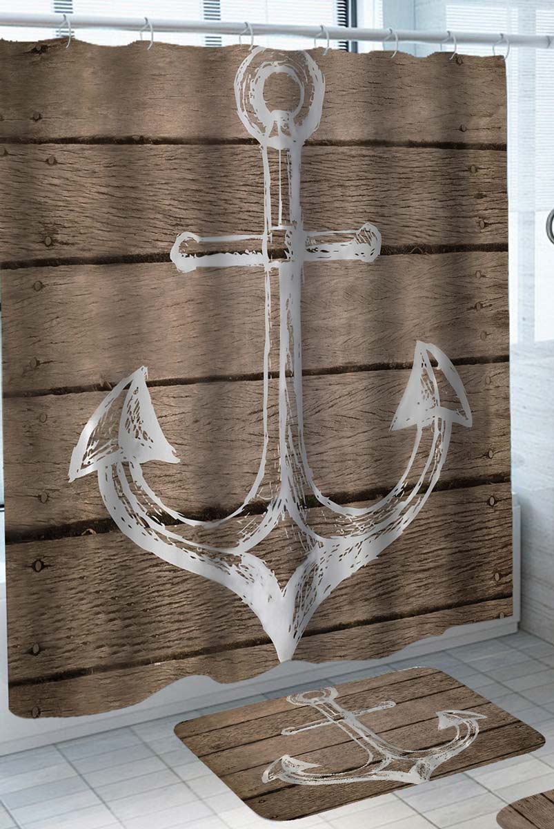 Anchor on Wooden Deck Shower Curtain