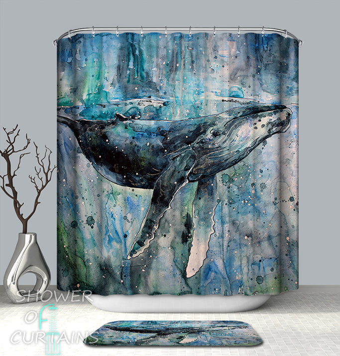 Art Painting Blue Whale Shower Curtain