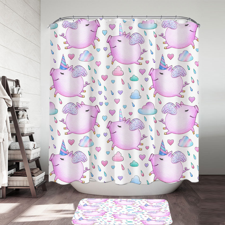 Adorable Unicorn Pigs Shower Curtain