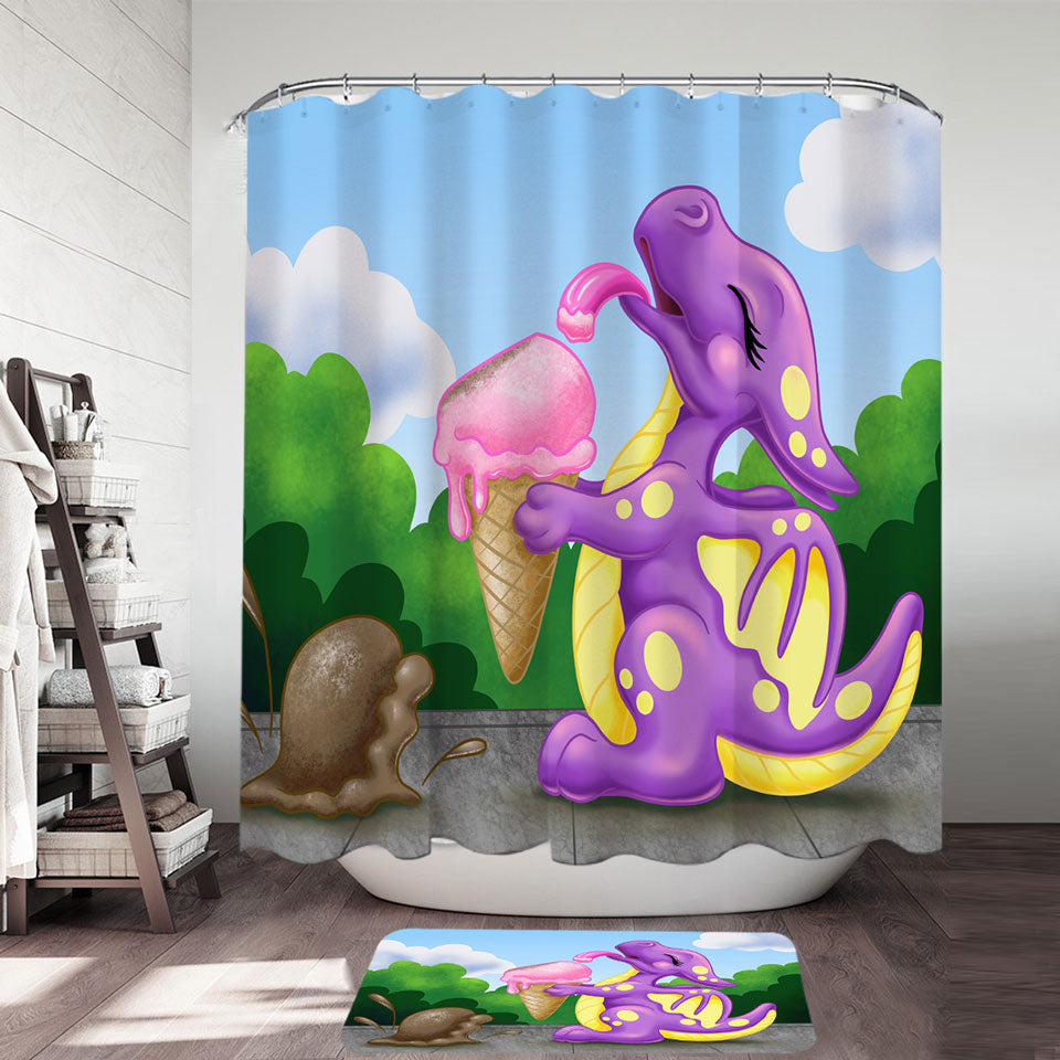 Adorable Baby Dragon Licking Ice cream Shower Curtain