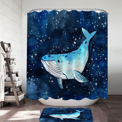 Art Blue Whale over the Night Skies Shower Curtain