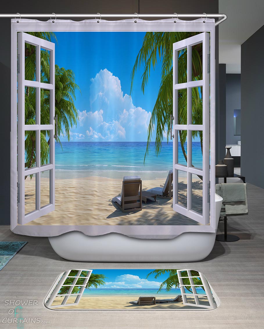 A Window to Sunny Beach Shower Curtain