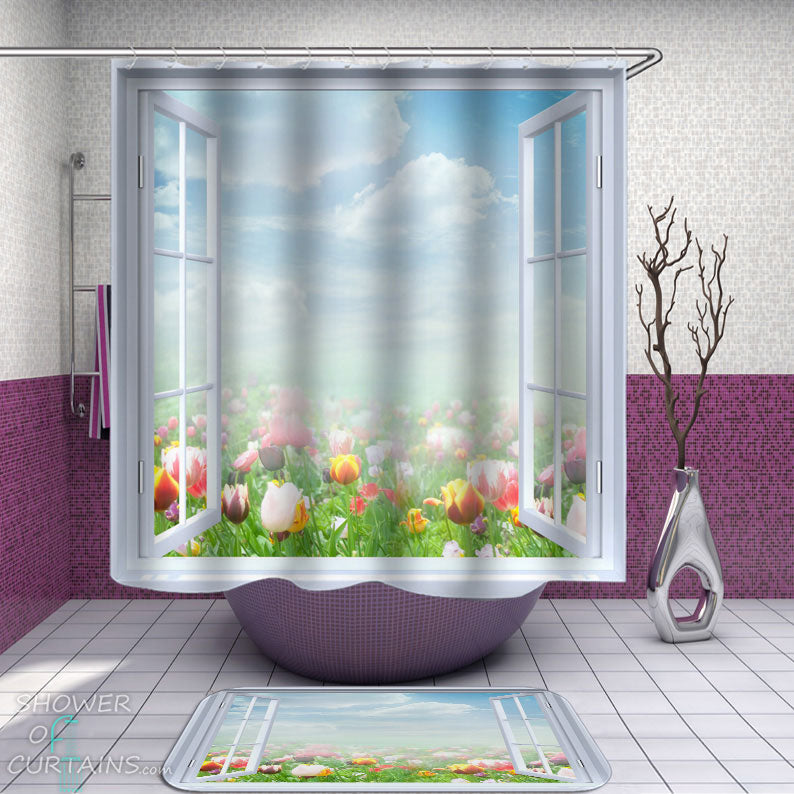 A Window to a Tulip Garden Shower Curtain