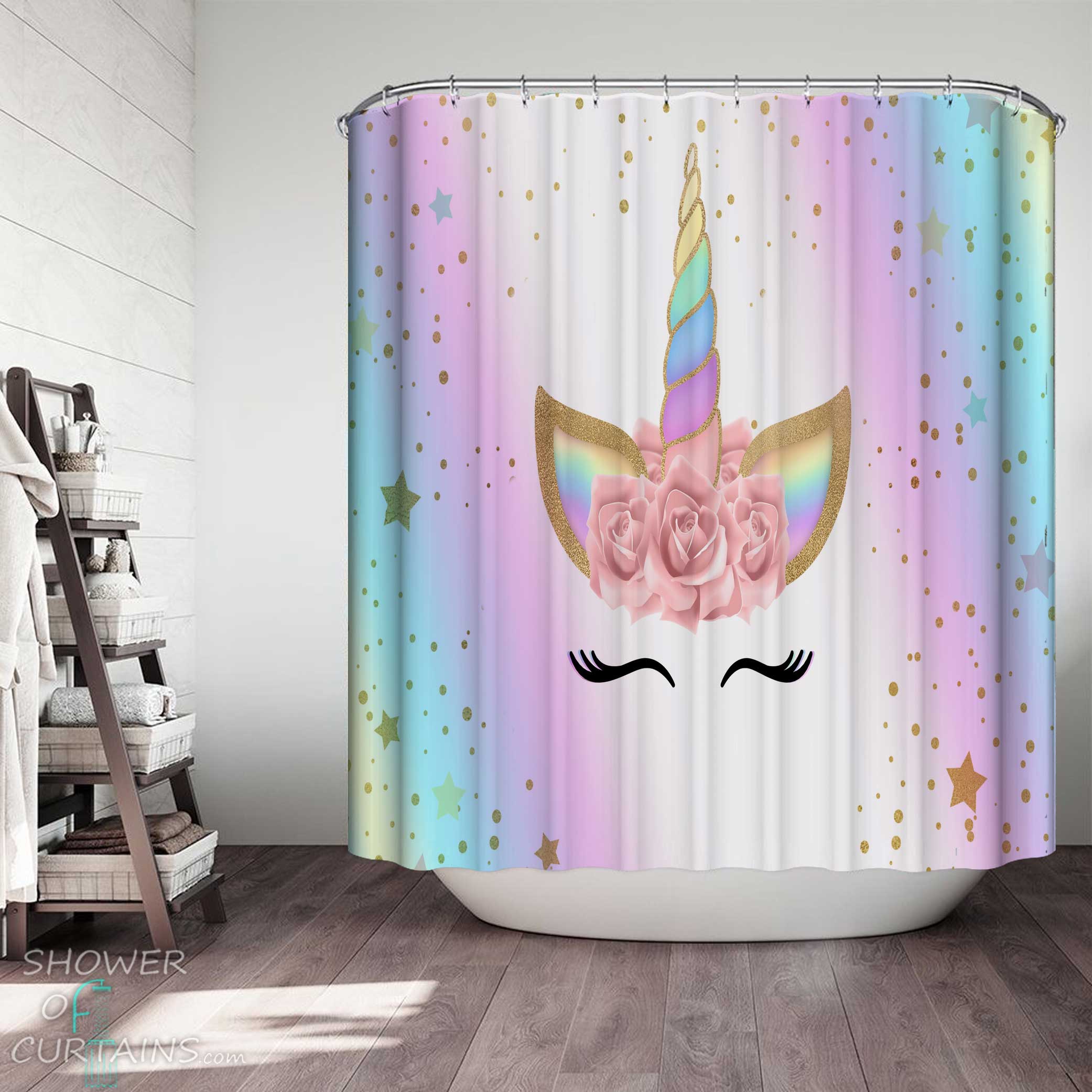Adorable Unicorn Face Shower Curtain