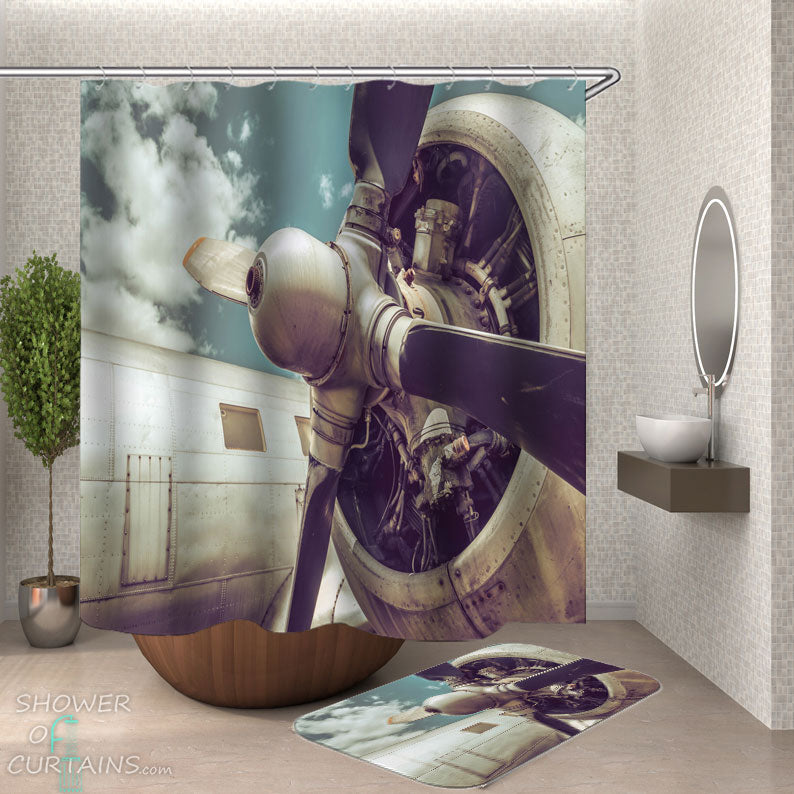 Airplane Engine Shower Curtain