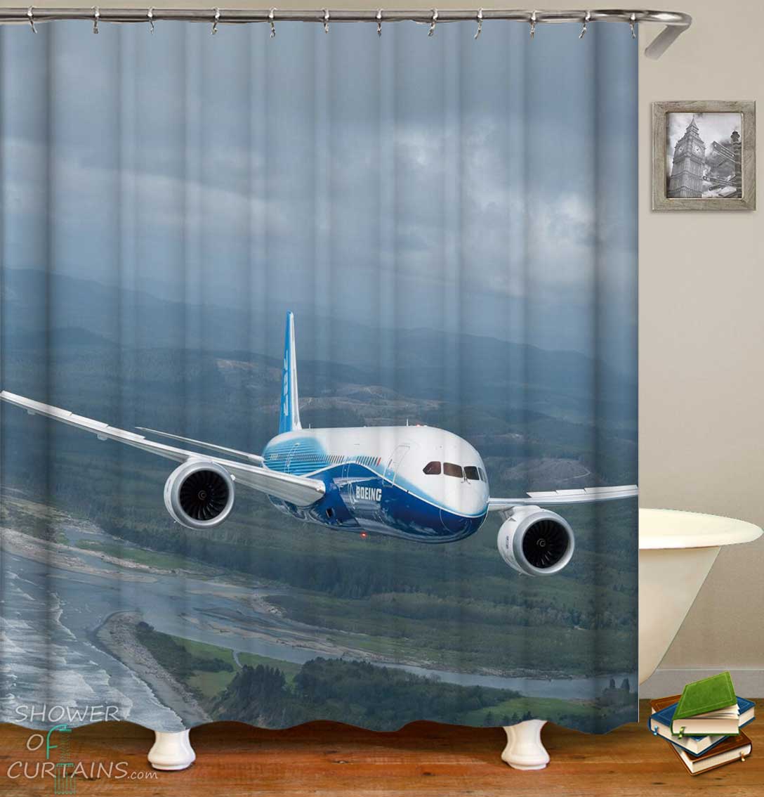 Airplane above Shore Shower Curtain