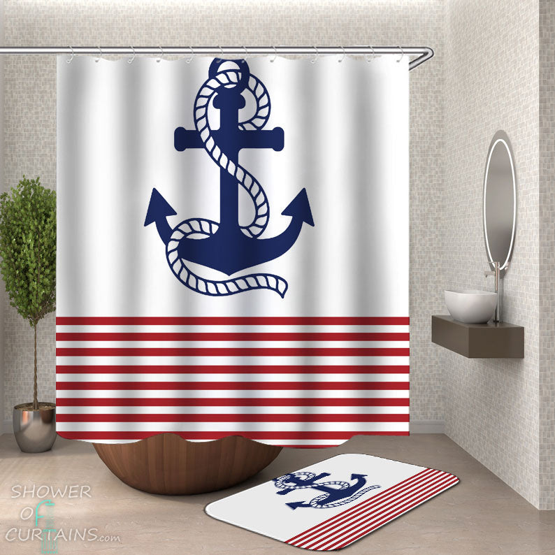 Anchor Above Red Stripes Shower Curtain