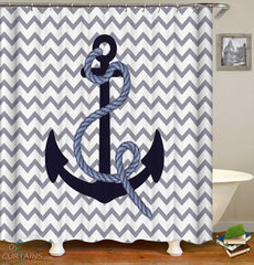 Anchor and Rope Over Chevron Shower Curtain