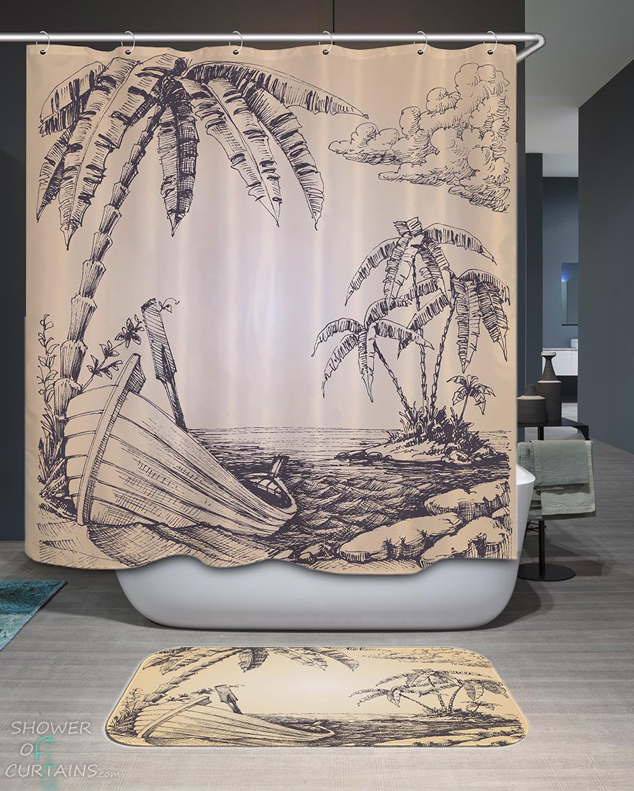 Ancient Color Tropical Island Shower Curtain