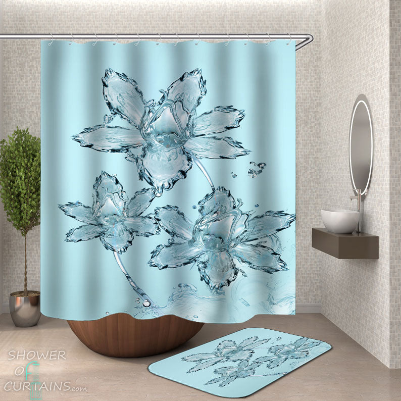 Aqua Flowers Shower Curtain