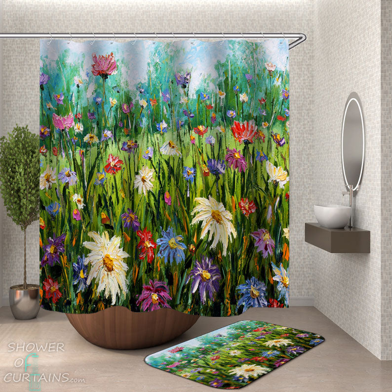 Art Multi Colored Flowers Field Shower Curtain