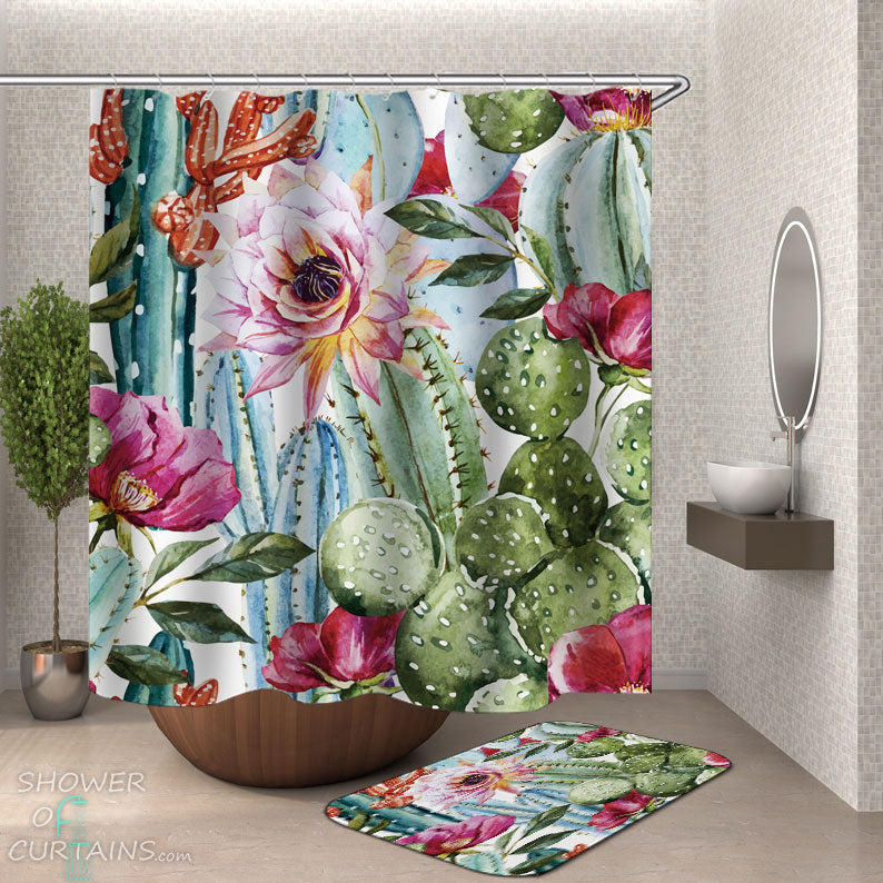 Art Painting Cactus Flowers Shower Curtain