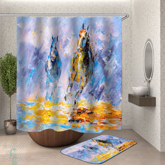Art Painting Running Horses Shower Curtain