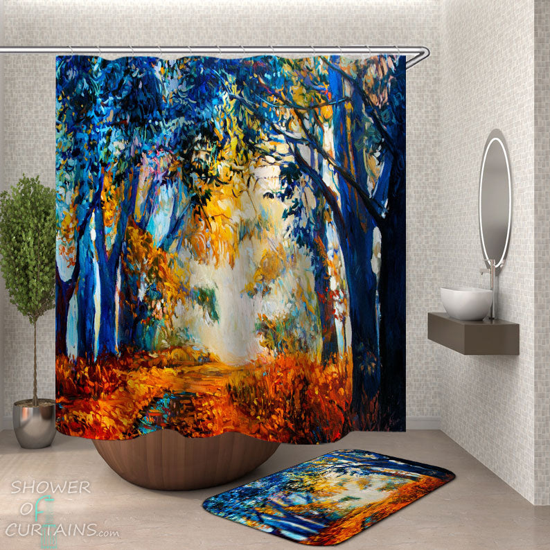 Art Painting Sunset Forest Shower Curtain