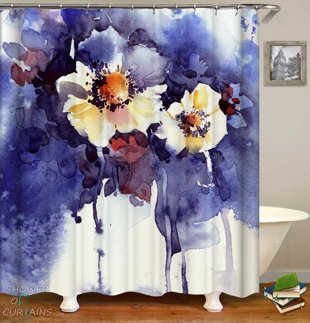 Artistic Flowers in Purple Shower Curtain