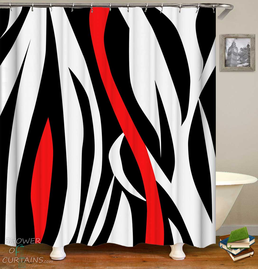 Artistic Red Black White  Shower Curtain