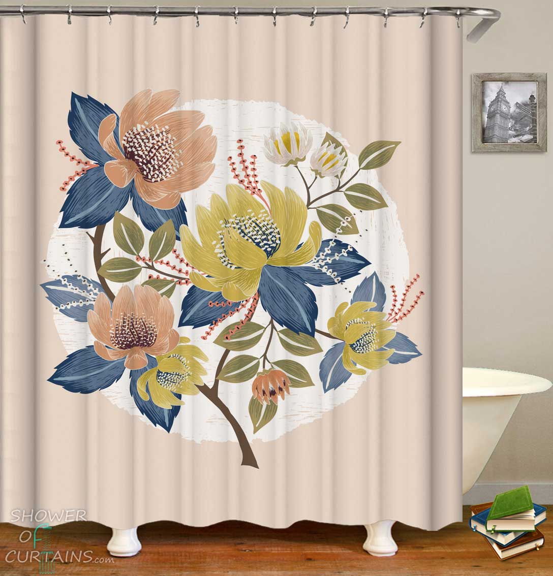 Autumn Colors Floral Drawing Shower Curtain