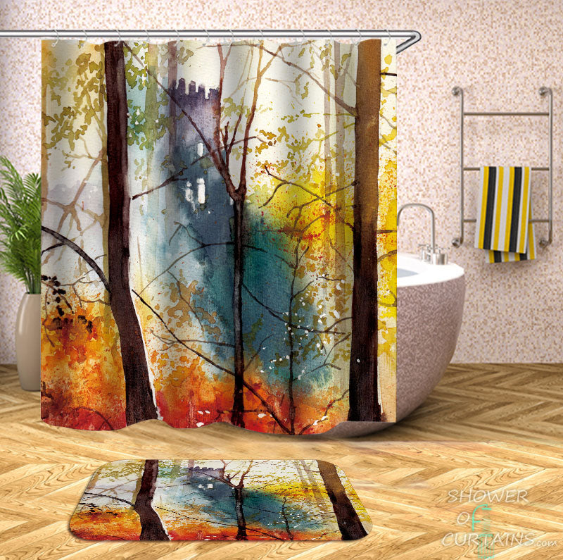Autumn Forest Art Painting Shower Curtain