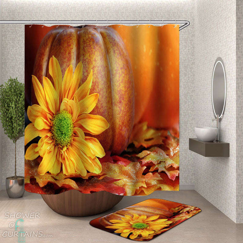 Autumn Sunflower and Pumpkin  Shower Curtain
