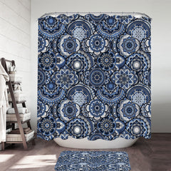A Pile of Blue Oriental Mandalas Shower Curtain