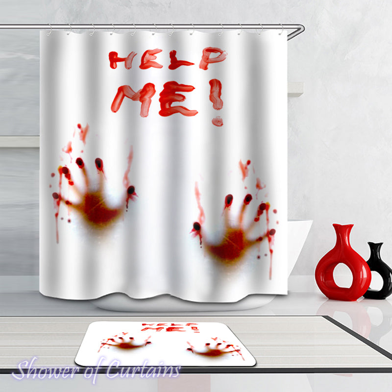 "Help Me(!)" Bloody Hands Shower Curtain