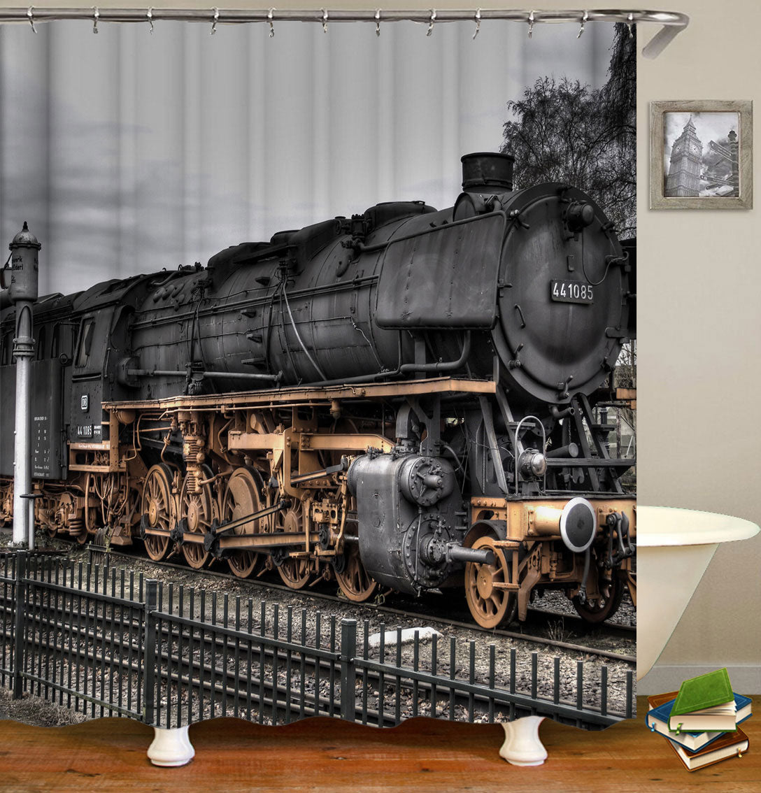 Artistic Colored Old Fashioned Steam Train Shower Curtain