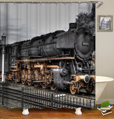 Artistic Colored Old Fashioned Steam Train Shower Curtain